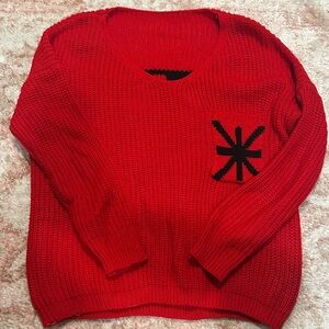 United Colors Of Benetton Red V-Neck Sweater with Black Star
